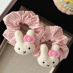 秋冬新款粉色领结毛绒小兔条纹大肠发圈软萌女孩风肥肠圈发饰批发