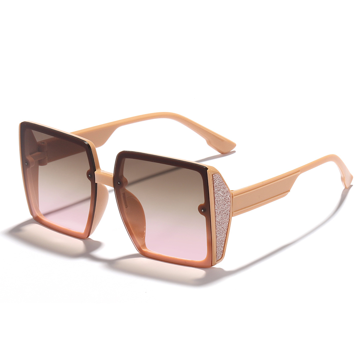 Retro de alto grado textura borde grueso brillo lado sin marco cuadrado negro gafas de sol de las mujeres cara grande adelgazamiento gafas de sol