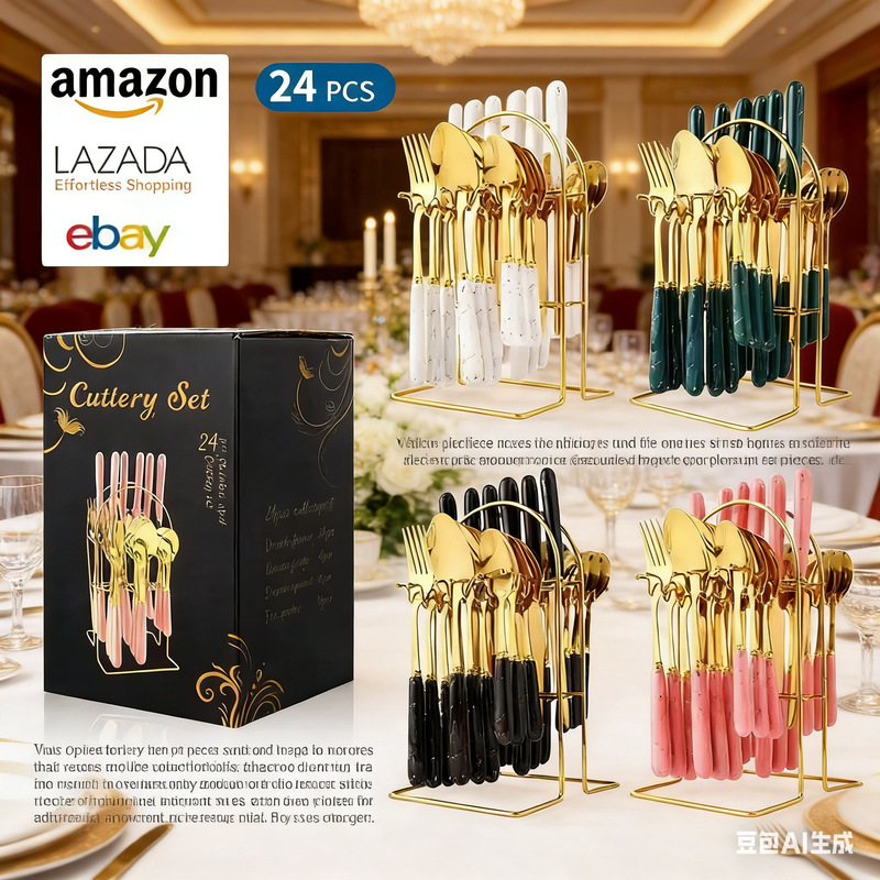 Cross-Border Stainless Steel Tableware 24-Piece Set Nordic Dark Green Hotel Western Tableware Steak Knife Storage Rack Gift Box Wholesale Cross-Border Stainless Steel Tableware 24-Piece Set Nordic Dark Green Hotel Western Tableware Steak Knife Storage Rack Gift Box Wholesale
