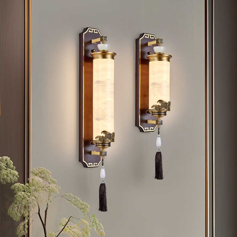 Luz de pared de cabecera nueva madera china estilo chino de fondo de la sala de estar lámparas de pared lámparas de pasillo de protección de ojos iluminación de cabecera 667L