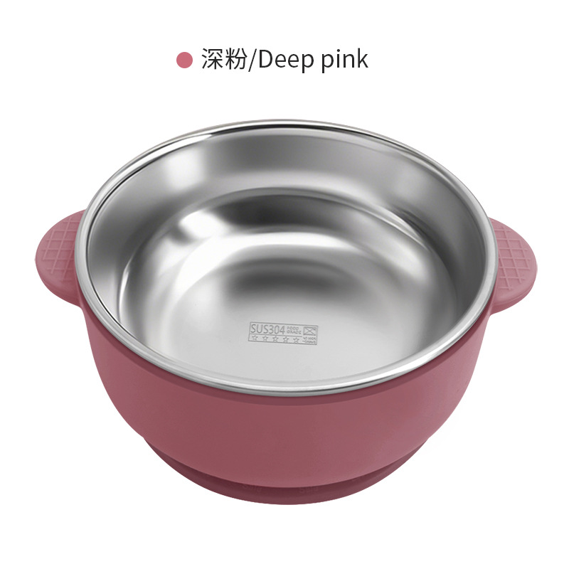 Hot sale 304 acero inoxidable para niños cuencos de arroz cubiertos de doble capa de silicona a prueba de quemaduras y caídas