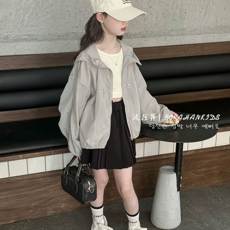 Bora Korean Spring and Summer Girls' Jacket 2026 New Children's Sun Protection Clothing for Older Children Loose Zipper Shirt Boys' Jacket
