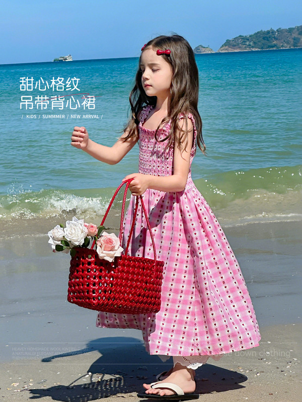 Tutu ゾウ子供服女の子サマードレス 2025 新しい子供サスペンダースカート女の子チェック柄ベストドレス女性|undefined