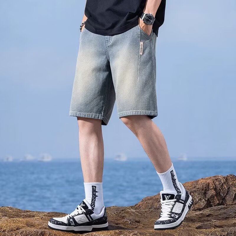 Men's Denim Shorts Summer Thin Style 2026 New Loose Straight Tencel Casual Knee-Length Shorts