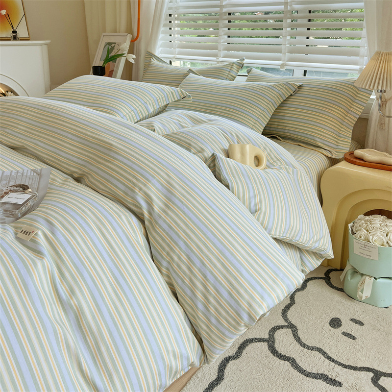 Cotton old coarse cloth four-piece set original cotton thickened printed bed quilt cover simple bed sheet cotton four-piece set Wholesale