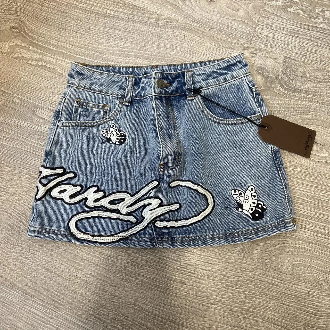 跨境Y2K街头复古是时尚短裙原宿哥特嘻哈字母刺绣复古蓝色牛仔裙