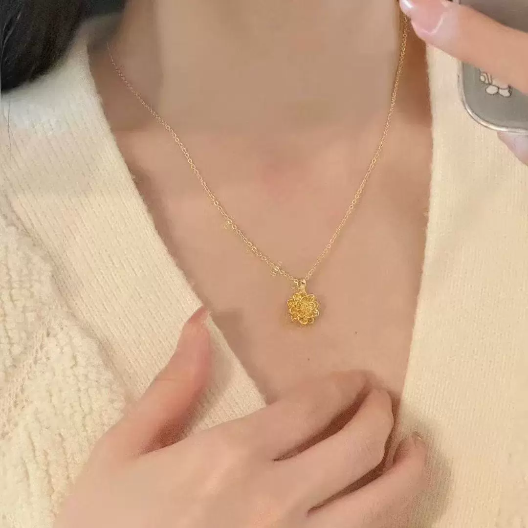 新款足金999好事莲莲吊坠女款挂坠配饰项链温柔秀气高级轻奢小众