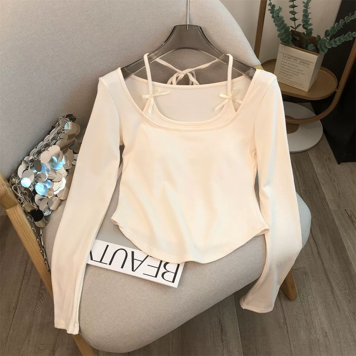 Set, autumn short long-sleeve with bow