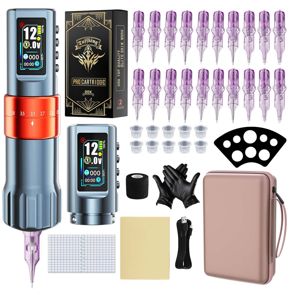 Máquina de tatuaje de doble batería ajustable, conjunto de taza hueca, motor de alimentación inalámbrica, pluma de tatuaje, herramienta de corte de alambre para tatuajes