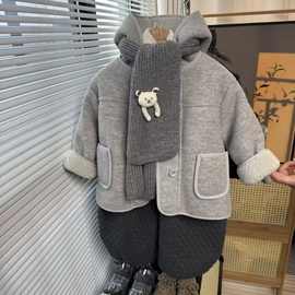 男童冬季加绒外套2025新款加绒棉袄男孩宝宝加绒初冬童装洋气上衣