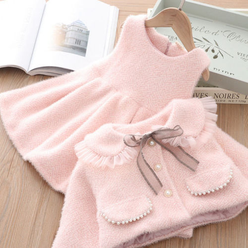 Children's girls' dress set with free shipping,  new autumn and winter baby mink fur coat, princess dress for kids, two-piece set.