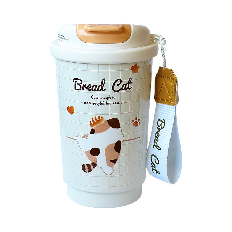 Pan serie de gatos de mano taza de aislamiento térmico de alta calidad de mujer taza de agua de paja de taza de café de acero inoxidable 316