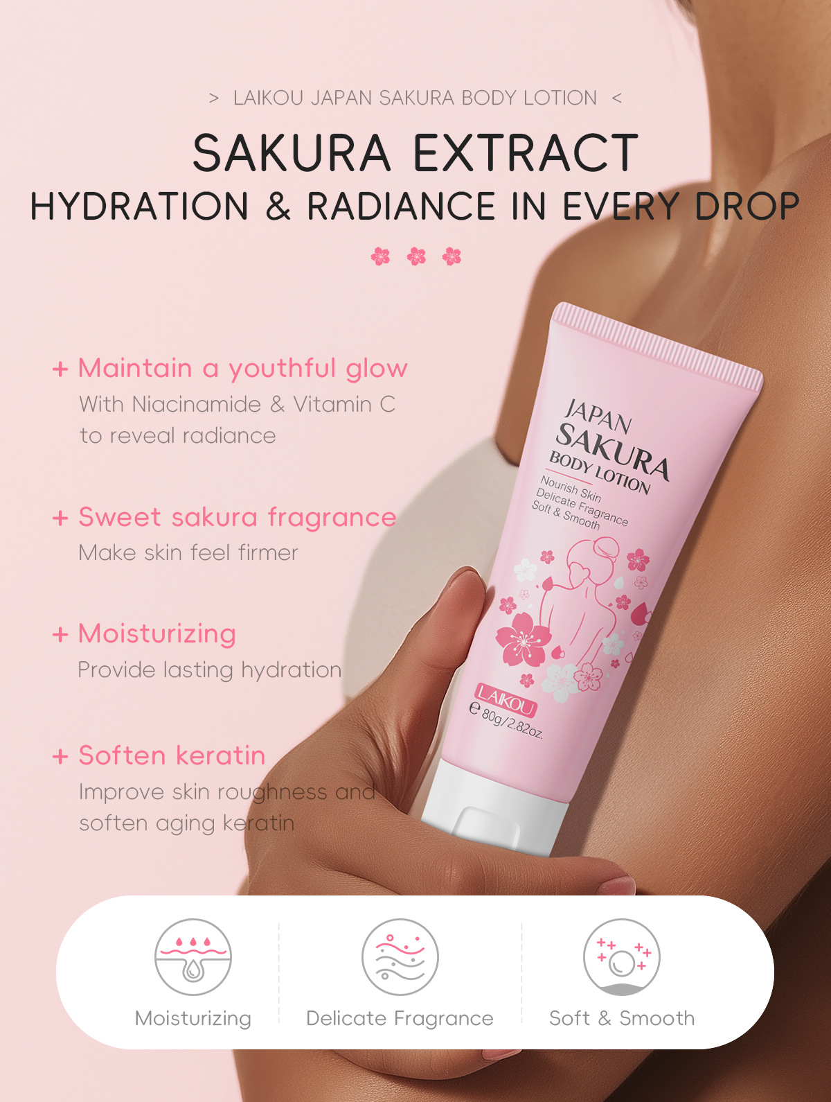 LAIKOU Cherry Blossom Body Lotion 80g Moisturizing, Lingering Fragrance, Hydrating and Moisturizing Skin Lotion in stock from the manufacturer undefined