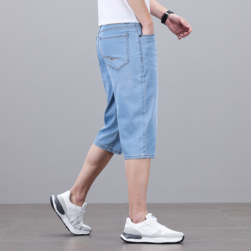 Denim Cropped Pants Men's Stretch Washed Straight Shorts Men's Horse Pants
