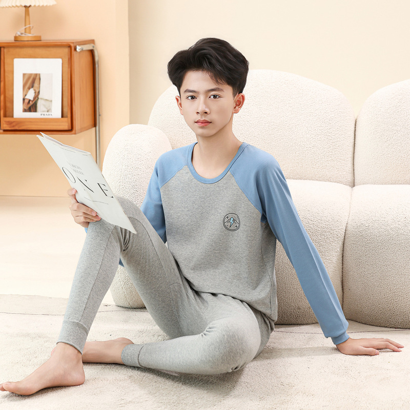 100% pure cotton youth thermal underwear set, thin style for boys in middle and high school, suitable for wearing under school uniforms