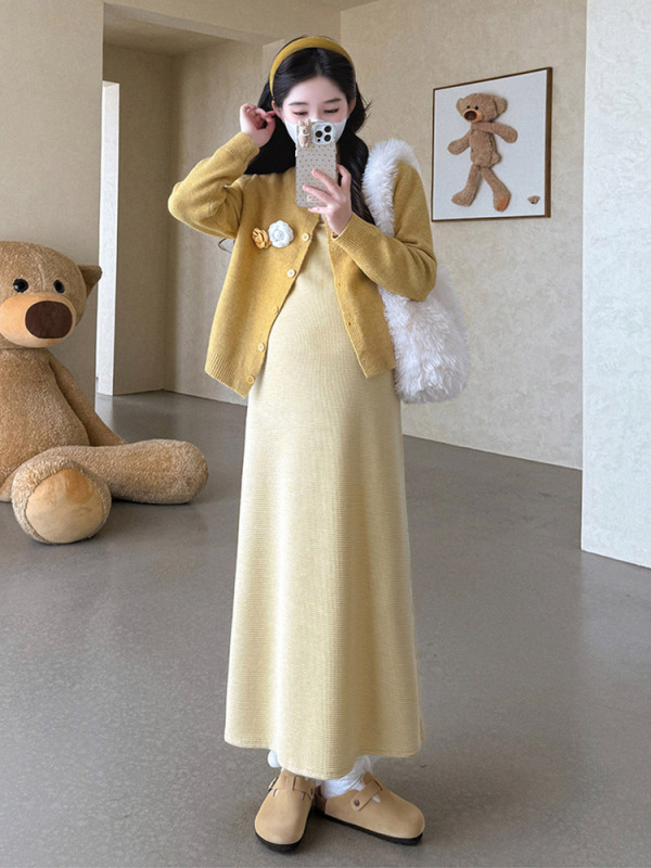 孕妇套装洋气时髦时尚2025秋冬韩系气质圆领毛衣背心裙慵懒两件套|undefined