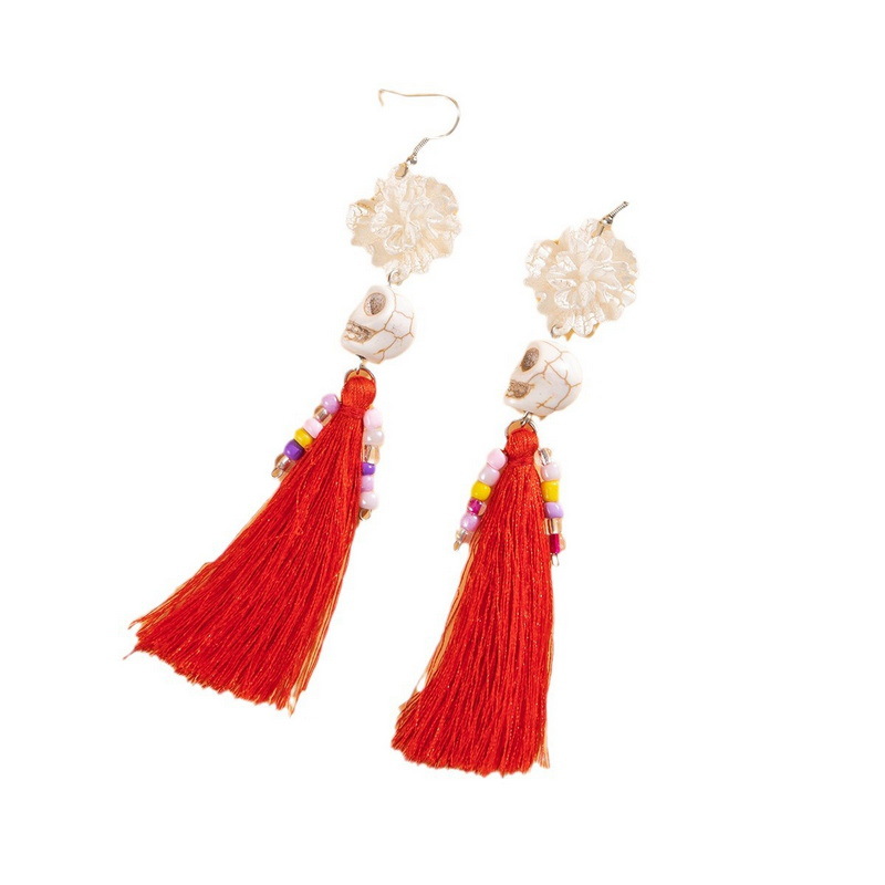 27g Weight Alloy Ear Needle Material Drop Earrings Classification 1 Pair Quantity Holiday, Daily Occasion Alloy, Resin Material Halloween Festival Tassel, Skull Pattern Women's Gender Plating Design Elegant, Streetwear Style 1 Pair Halloween Elegant Streetwear Tassel Skull Plating Alloy Resin Drop Earrings 29