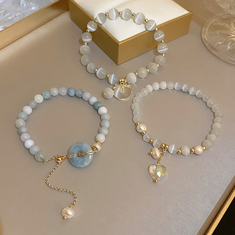 Retro Heart Shape Cat Butterfly Imitation Pearl Resin Copper Inlay Opal Zircon Womenu0027S Bracelets