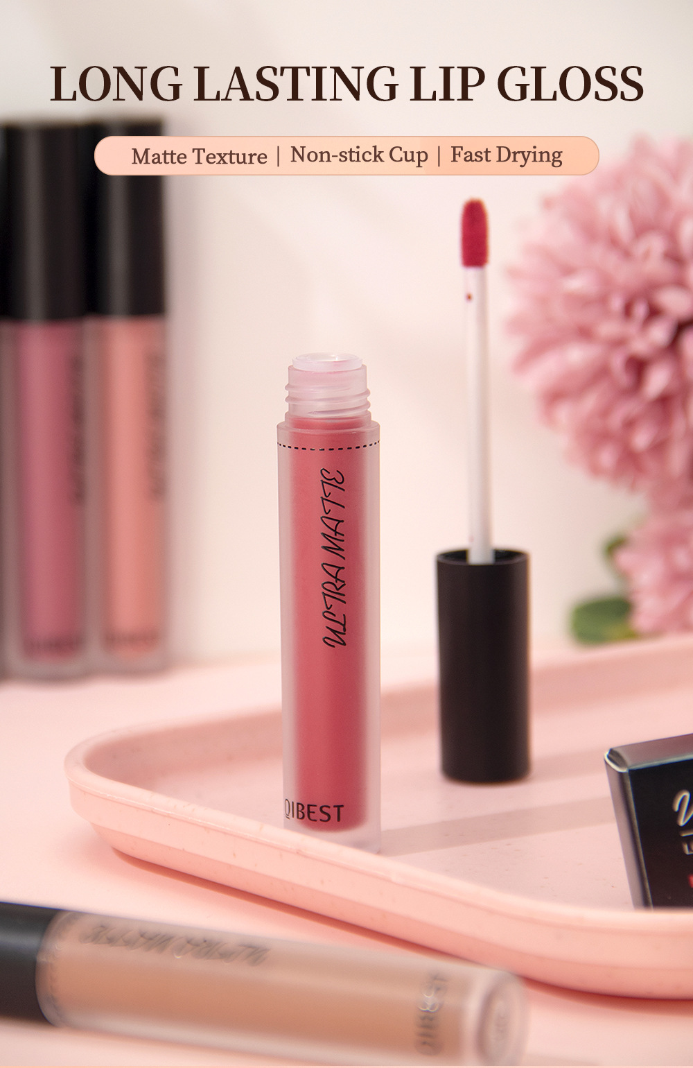 Carina QIBEST mat gloss, stick cups, falmer ikke, langtidsholdbar flydende fugtgivende læbestift, nem at påføre lipgloss makeup_voghion.com