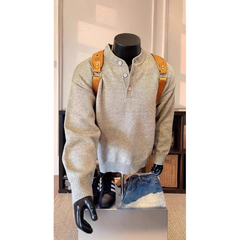 American Retro Henry Collar Knitwear, Autumn and Winter Mature and Stable Men's Knitwear, High-End Lazy Style Inner Layering