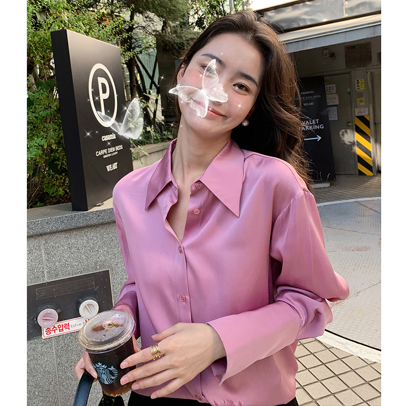 Design-Inspired Niche Rose Pink 19mm Stretch Satin Shirt for Women, 2026 Early Spring New Style Jacket, High-End Top