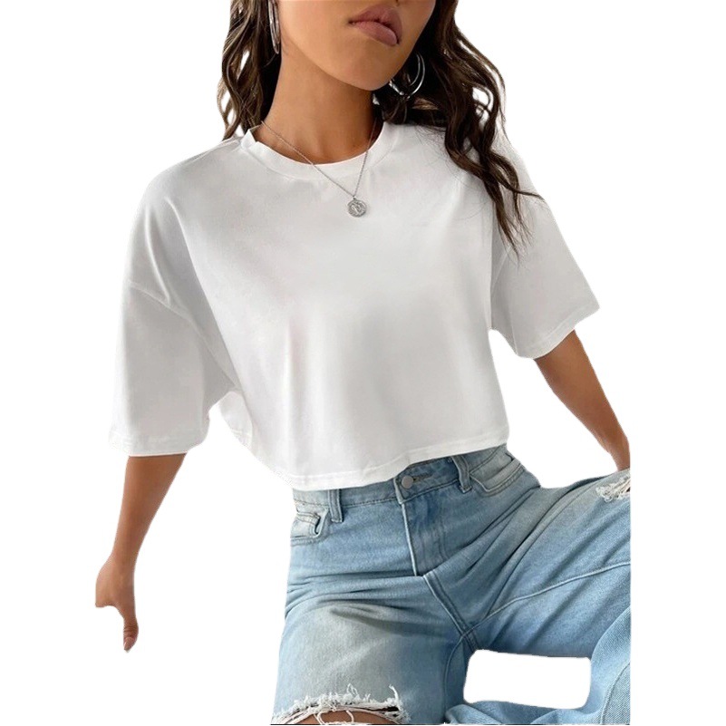 Camiseta Corta para Mujer, Estilo Informal, Marca de Moda, Comercio Exterior, Manga Corta, con Estampado y Logotipo, Sitio Independiente de Amazon