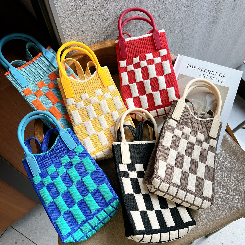 Bolsa de teléfono móvil Plaid bolsa de mensajero de las mujeres Mini pequeño bolso pequeño lindo ligero cuatro estaciones bolso de punto