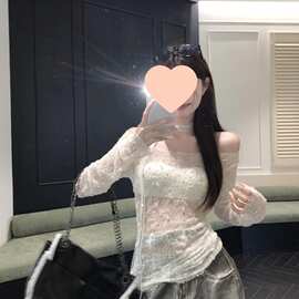 辣妹烫钻透视长袖蕾丝T恤女夏季新款设计感小众修身防晒上衣