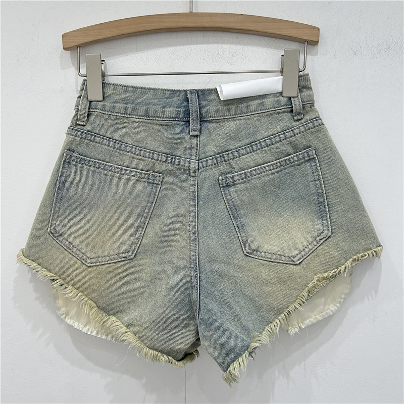 Pantalones Cortos de Mezclilla con Agujeros Rotos y Borde Deshilachado para Verano