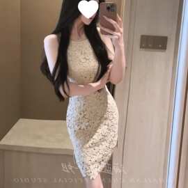 法式温柔连衣裙女春季礼服镂空蕾丝无袖内搭短款裙子新图片色薄纱