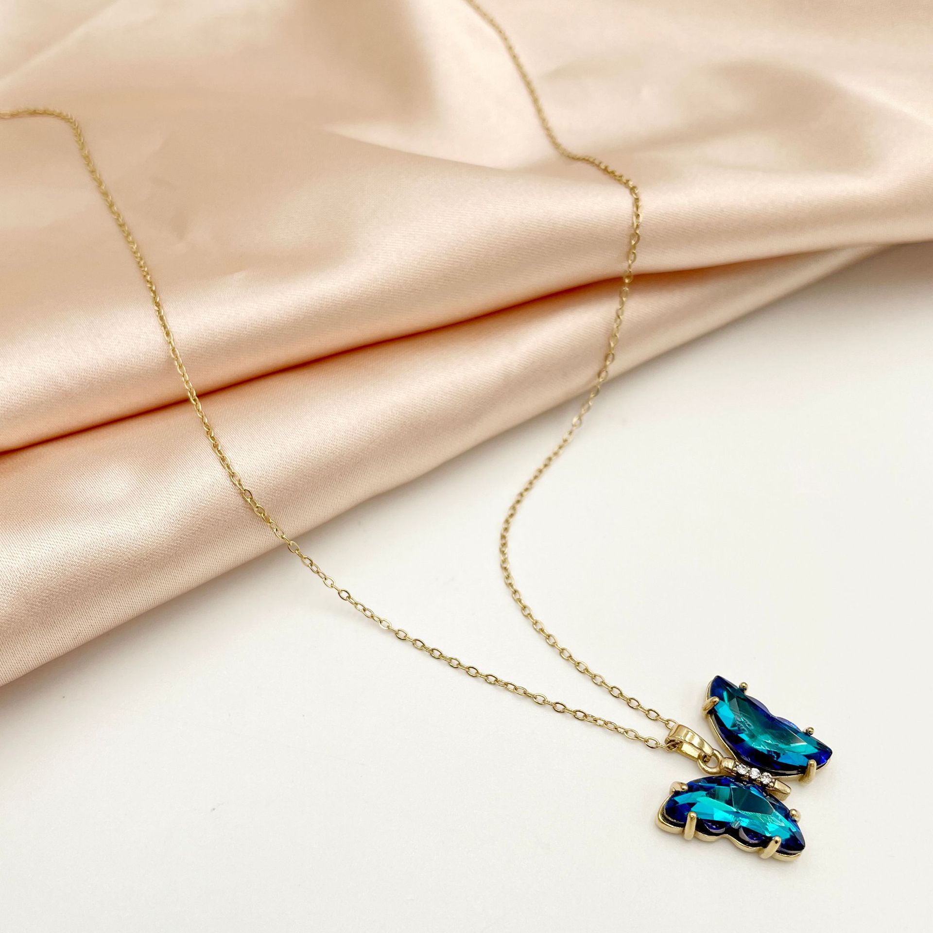 Fashion Butterfly Stainless Steel Titanium Steel Plating Zircon Pendant Necklace 1 Piece