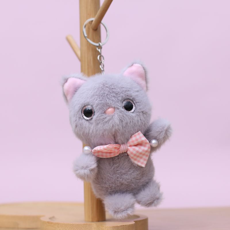 网红蝴蝶结小猫咪挂件可爱毛绒公仔包包挂饰钥匙扣布娃娃仿真玩偶|undefined