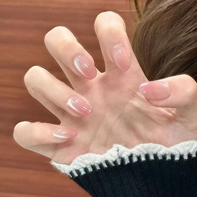 Gentle Pink Nude Glass Bead Cat Eye Gradient Manicure Whitening New Patch Removable Classy Wearable Handmade Gentle Pink Nude Glass Bead Cat Eye Gradient Manicure Whitening New Patch Removable Classy Wearable Handmade