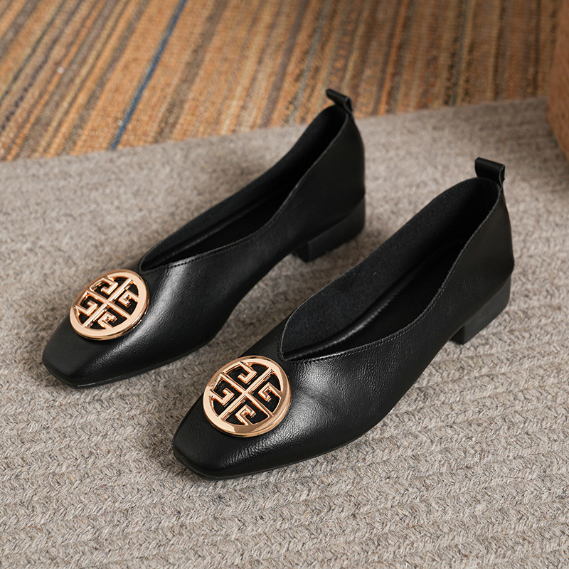Shallow Mouth Single For Women 2023 Spring Summer New Retro Buckle Low Heel Artistic Square Toe Soft Leather Mary Jane_vogvips.com
