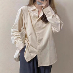 高质量长袖衬衫女纯棉春秋季小众设计感防晒高级感宽松慵懒风批发