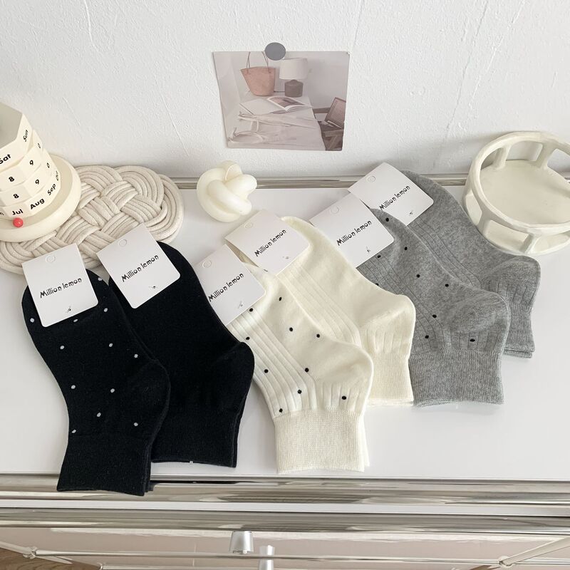 Zhuji short tube socks wholesale women's socks summer thin breathable solid color all-match polka dot Japanese mesh socks women