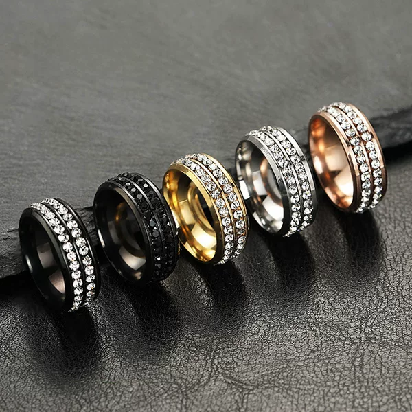 Cross-border supply of titanium steel rings stainless steel jewelry women's double row full of diamond diamond lovers ring European and American factories direct supply