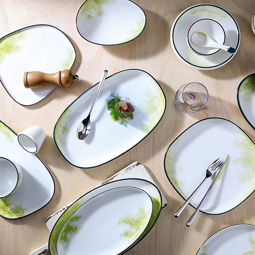 Ceramic tableware set, high-end Japanese elegant jade retro texture creative trendy dinner plate restaurant wholesale gift cross-border