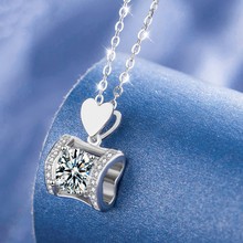 莫桑鑽石項鏈女桃心形簡約小眾輕奢不過敏亞馬遜跨境歐美純銀飾品