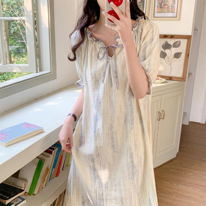 Verano 2023 Pijamas Mujer de manga corta burbuja arruga estudiante lindo ropa exterior suelta ropa de hogar camisón Mujer Princesa estilo