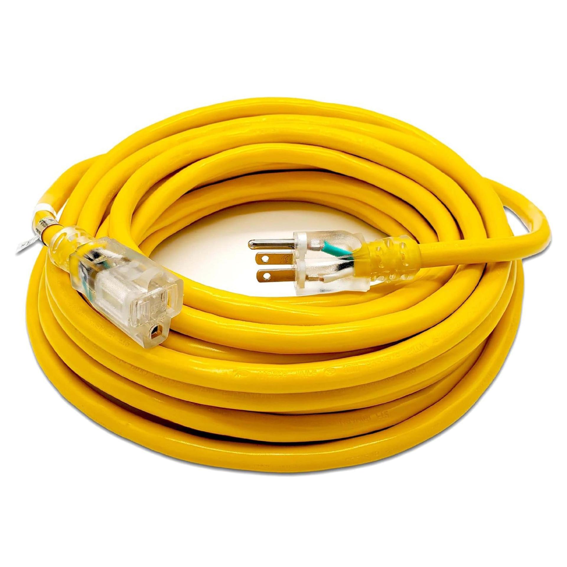 Cable de extensión de alimentación estándar americano de 25 pies, enchufe transparente amarillo americano, cable de alimentación estándar americano de alta resistencia para exteriores con enchufe