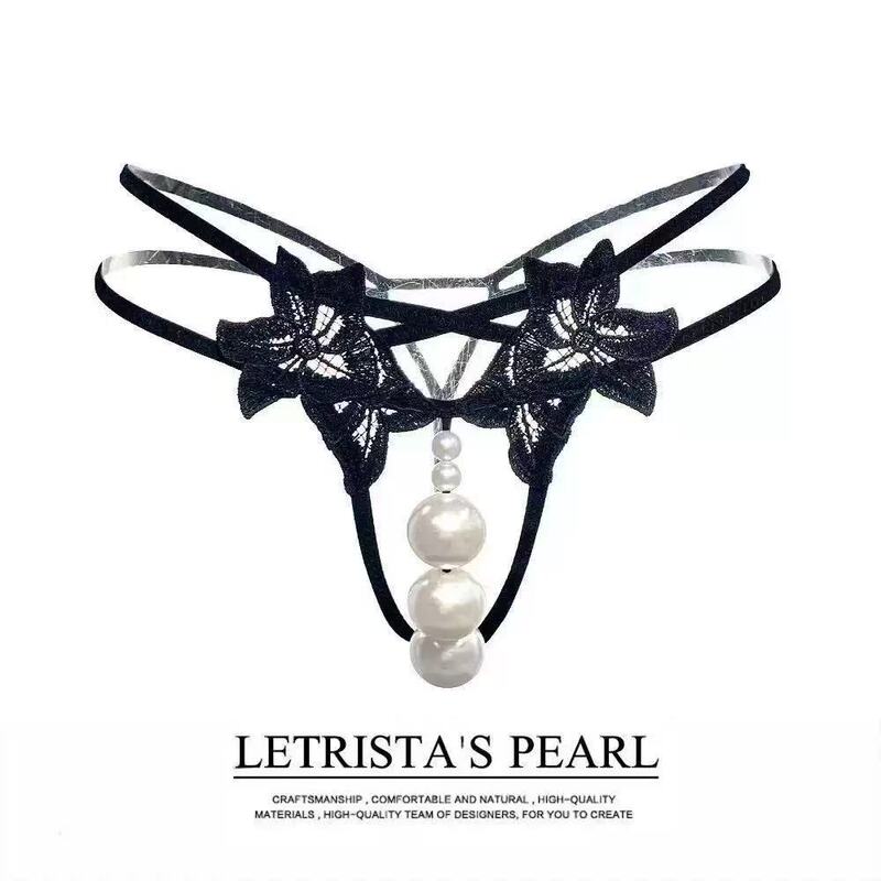 Plus Size Sexy Panties for Women, Extra Large Pearl 3cm Plus Size Thong, Sexy Transparent Lace Temptation T-Pants