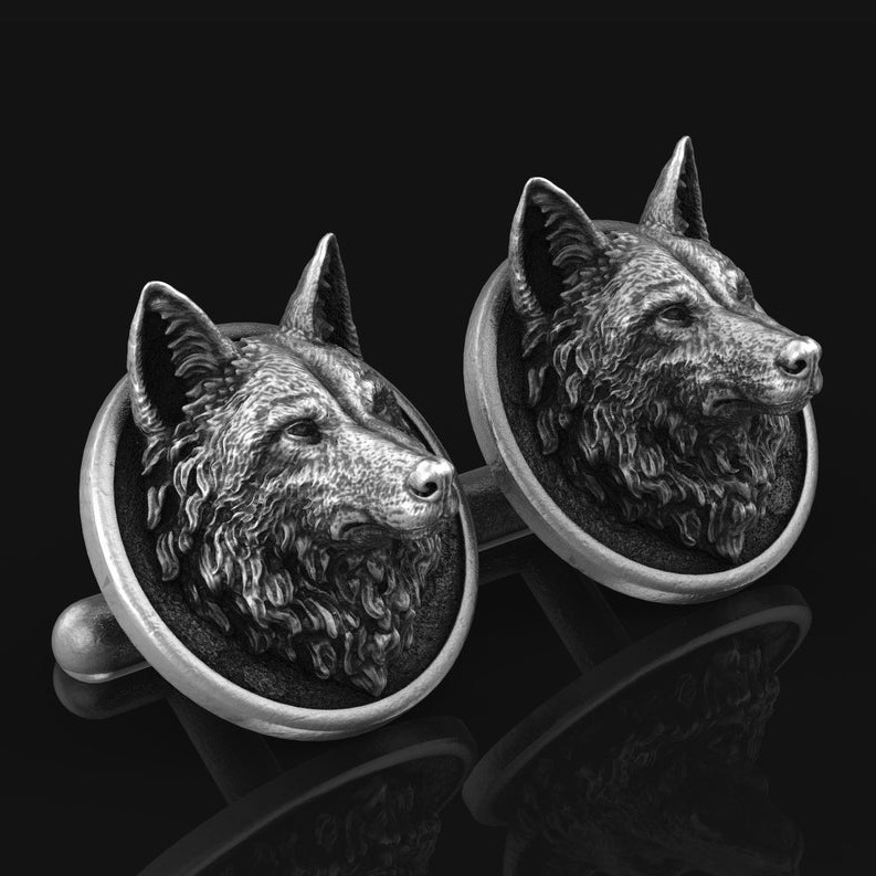 European and American Explosions Pure Tin Handmade Wolf Head French Shirt Retro Men's Cuff Links Personalized Accessories Metal