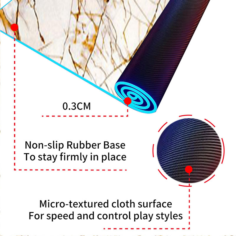 Marble Art Luminous RGB Gaming Mouse Pad LED Keyboard Pad