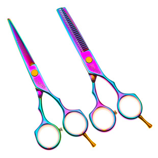 Hairstylist Hairdressing Scissors Professional Barber Shop Beauty Special Thinning Hair Cutting Colorful Flat Tooth Scissors Set