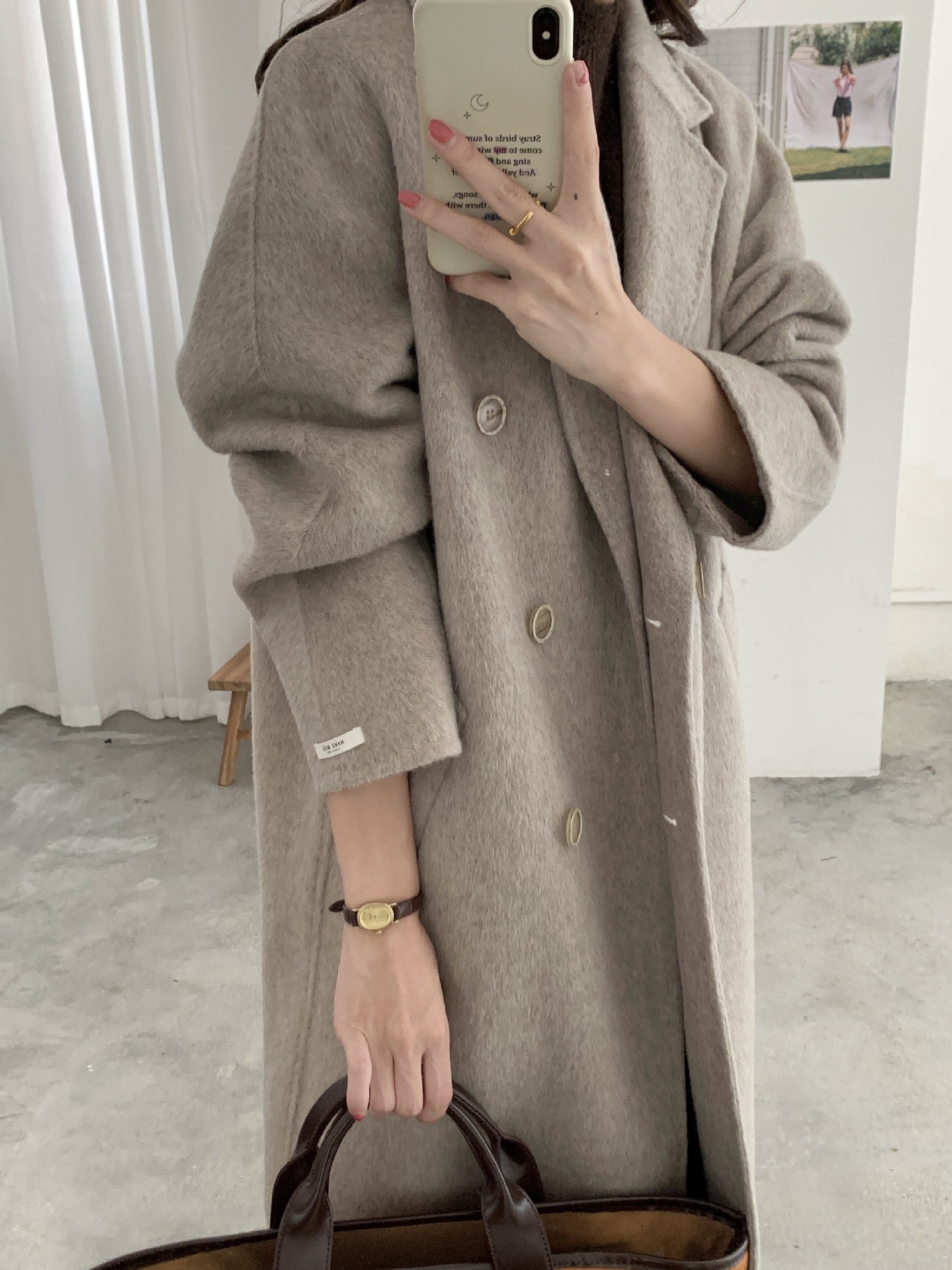 6504アルバカ80番手18.5μmアルパカウールコート レディース カジュアル ゆったり 暖かい 両面ウールコート