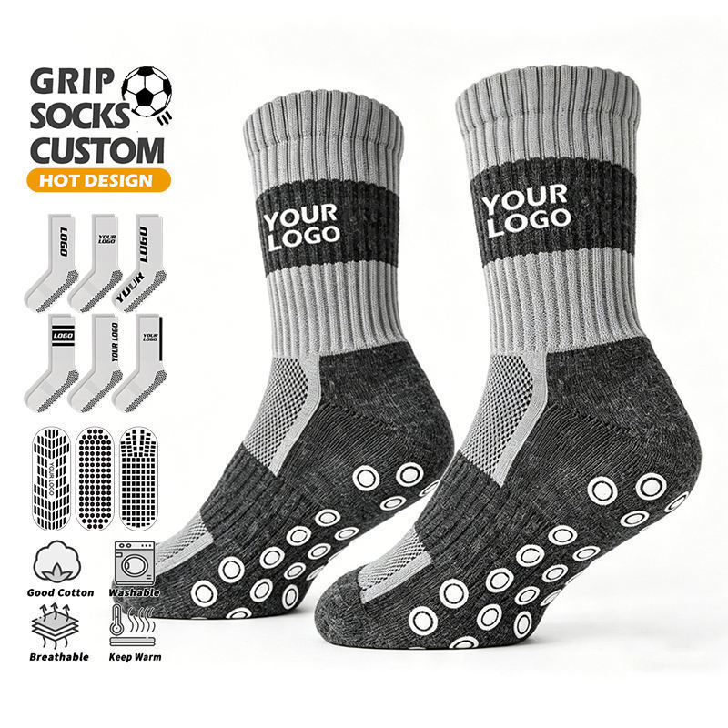 Football Anti-Slip Grip Socks Breathable Cotton Unisex Grip Soccer Socks Custom Logo Knitted Sports Socks