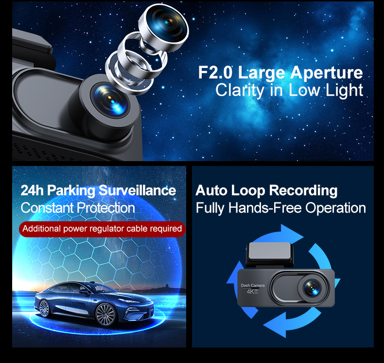 Cross-Border New Product Driving Recorder Hd 4K Front and Rear Dual Recording Mobile Phone Interconnection Gps Driving Track Car 5Gwifi
