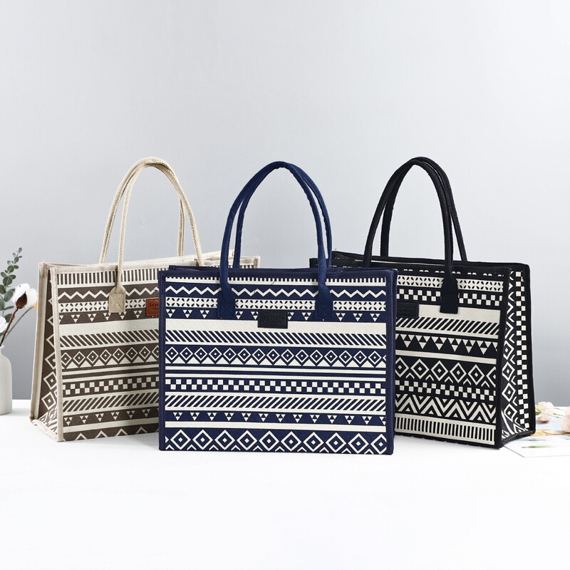 Canvas Ethnic Style Large-Capacity Tote Bag 2025 New Thickeneded Zipper Shoulder Bag Commuter Satchel Shopping Bag Canvas Ethnic Style Large-Capacity Tote Bag 2025 New Thickeneded Zipper Shoulder Bag Commuter Satchel Shopping Bag
