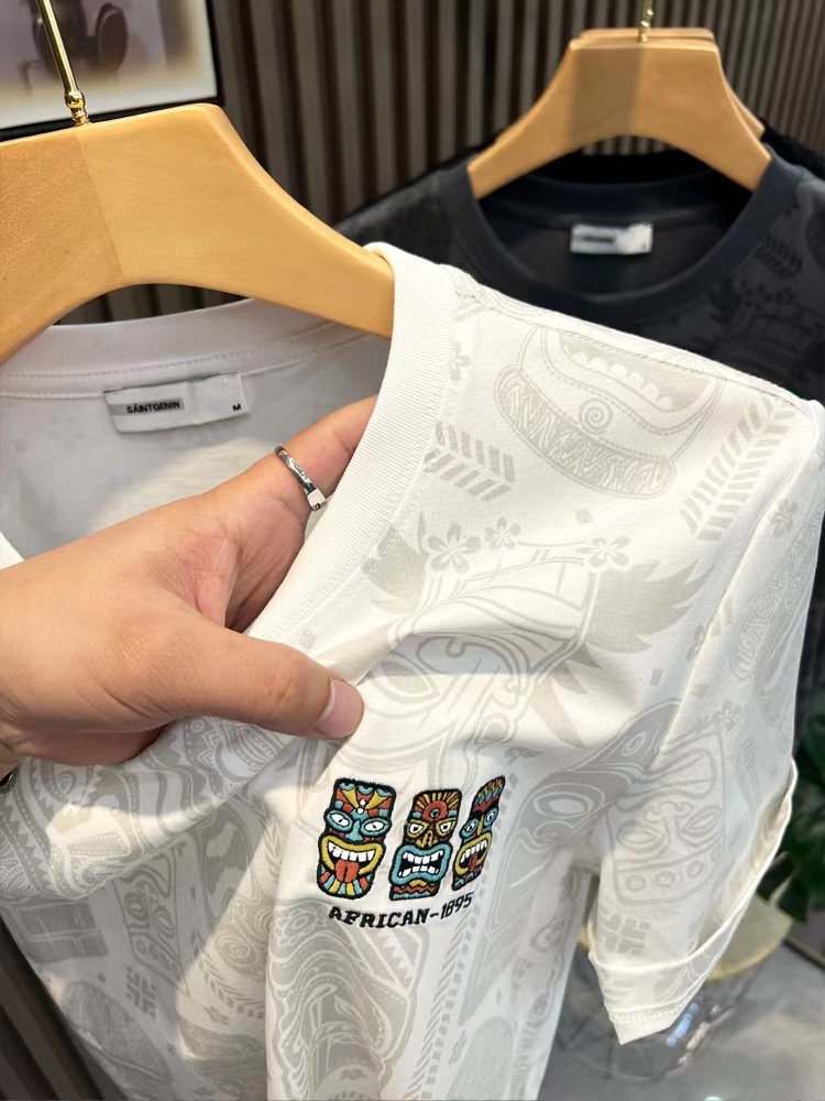 Short sleeved T-shirt, men's full body printed trendy brand slim fit embroidered cotton t-shirt, youth high-end 2023_voghion.com